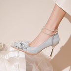 Damen stilvolle Pumps mit elegantem Schleifenakzent und schimmerndem Obermaterial R&B