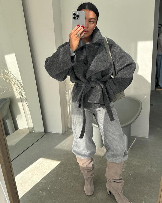 Damen Gemütliches Crop-Pullover-Set aus weichem Material mit reißerisch-verschlossenem Kragen R&B
