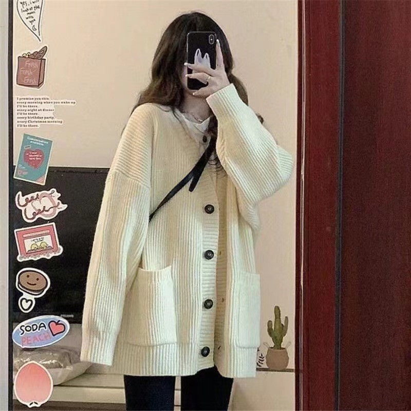 Damen Großer Strickcardigan mit praktischen Taschen und tiefem V-Ausschnitt R&B