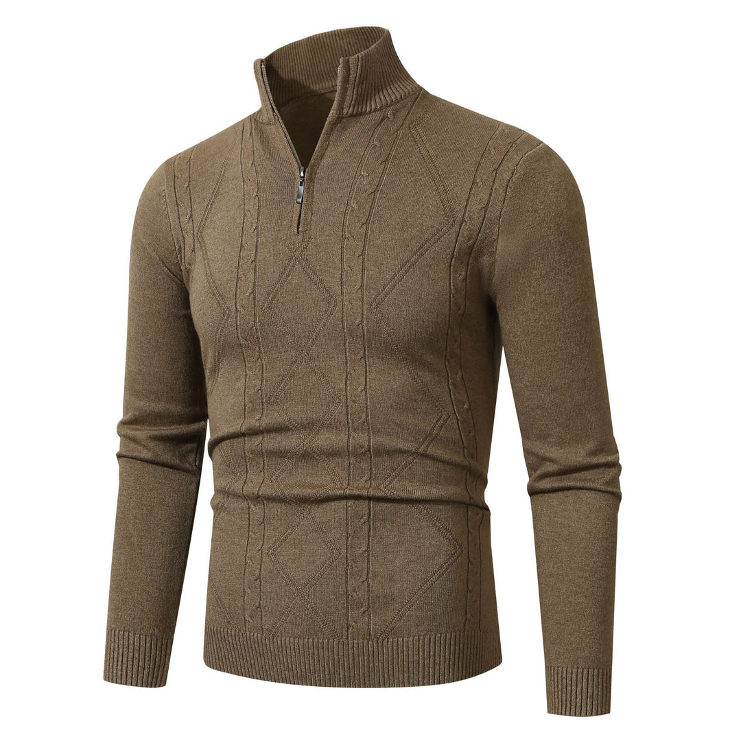 Herren Strickpullover mit modernem Zopfmuster und hohem Stehkragen R&B