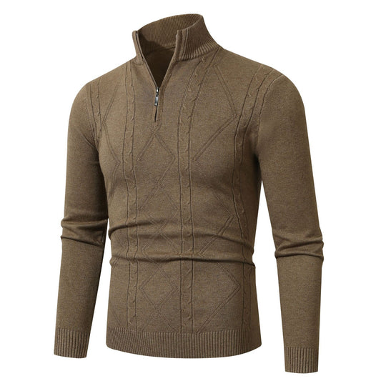 Herren Strickpullover mit modernem Zopfmuster und hohem Stehkragen R&B
