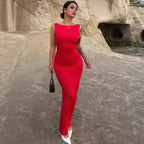 Damen körperbetontes Maxikleid mit schönem U-Boot-Ausschnitt und bequemen Tragekomfort R&B
