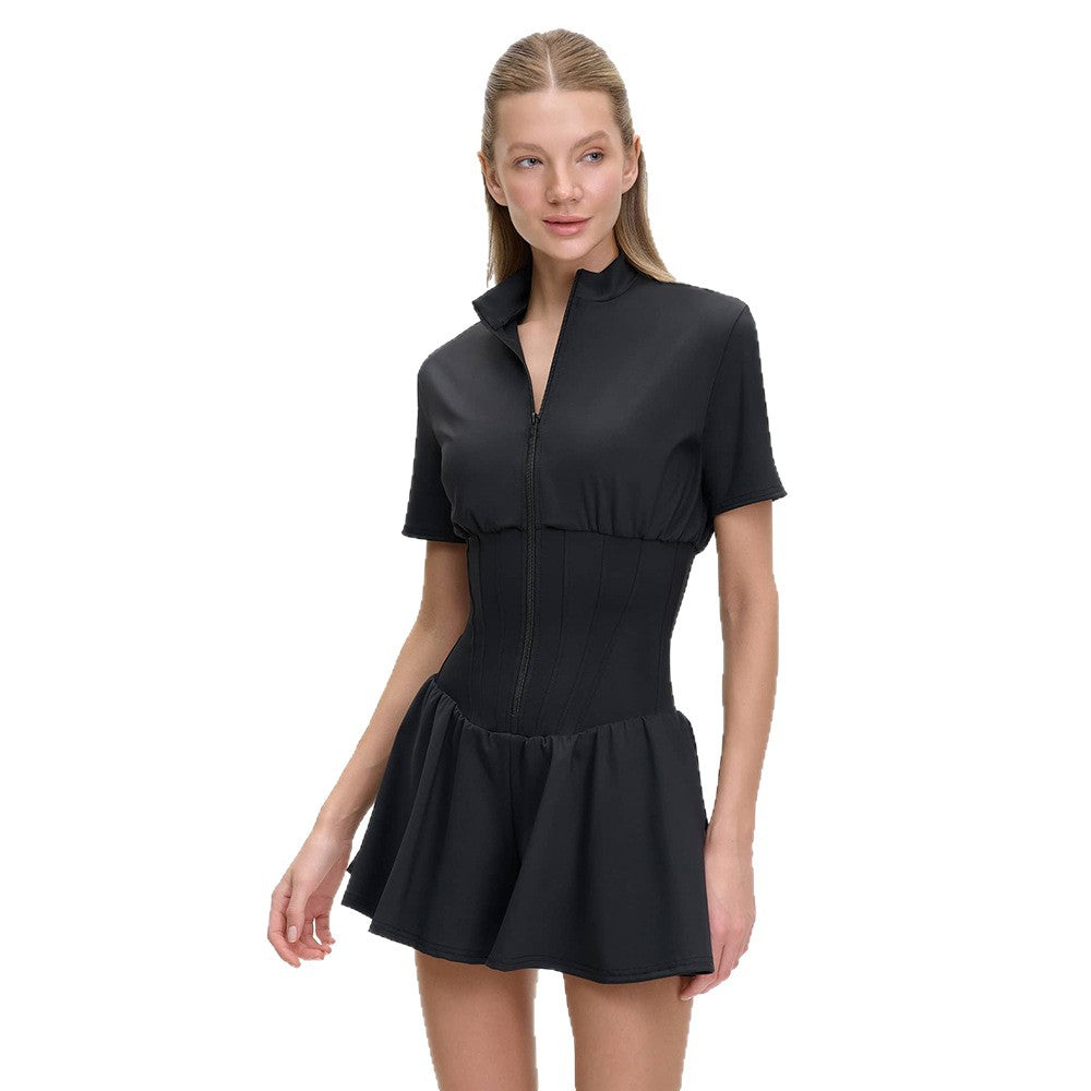 Damen sportive Kurzoverall mit hohem Kragen und Reißverschluss R&B