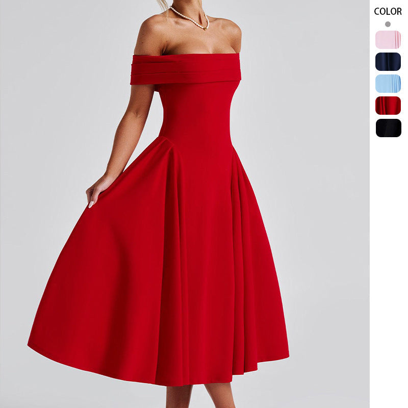 Damen Elegantes Abendkleid mit Schulterfreiem Design und Voluminösem Rock R&B