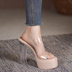 Damen transparente High Heel Mules mit höherem Blockabsatz R&B