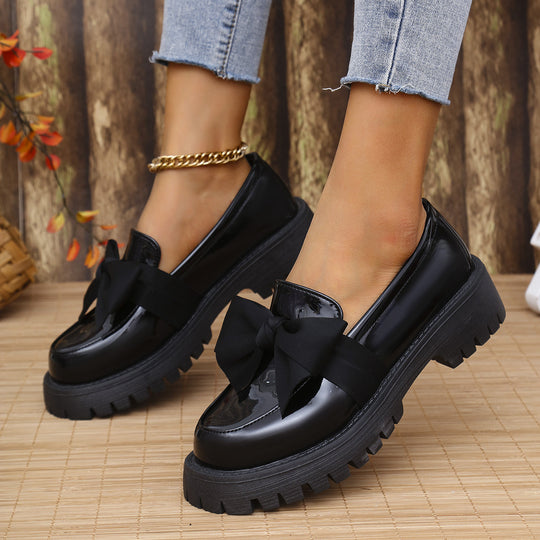 Damen Lackleder-Mokassins mit dekorativem Schleifen-Design und rutschfester Sohle R&B
