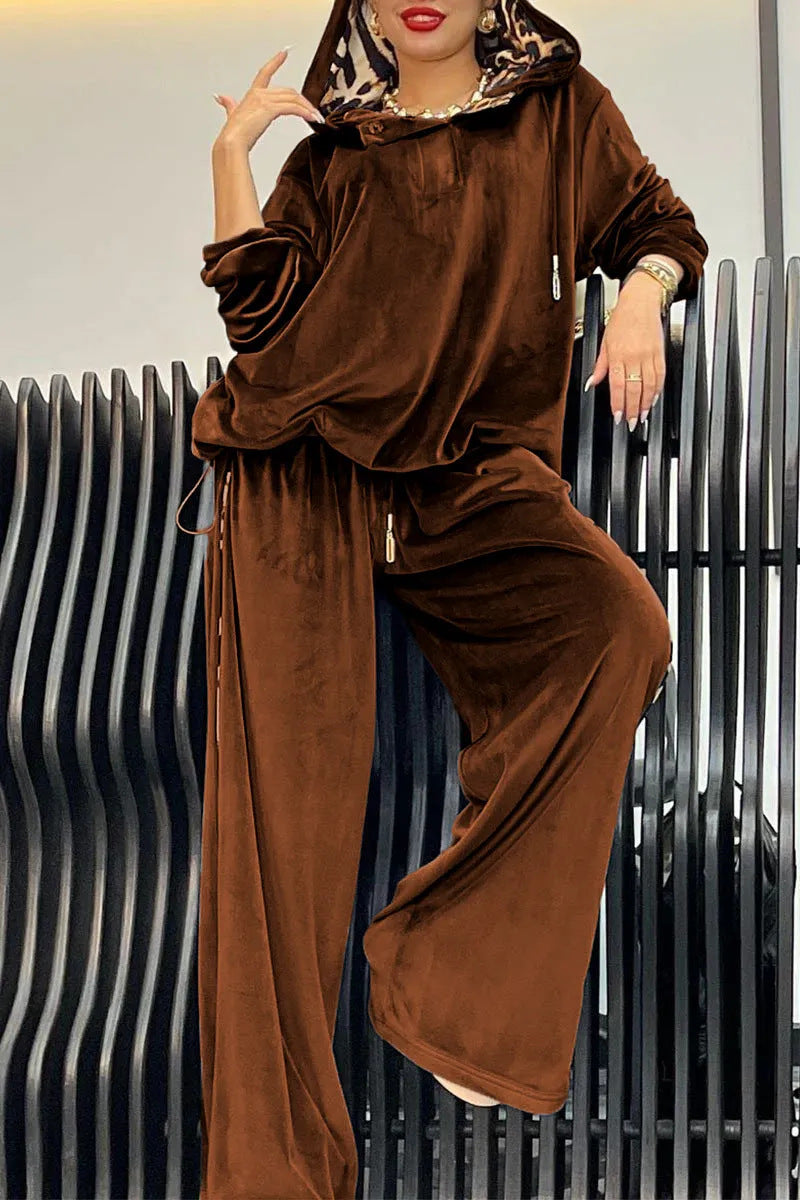 Damen Freizeit-Hosenset aus weichem Velours R&B