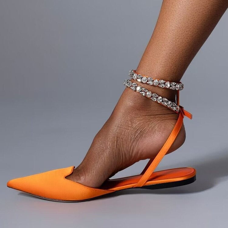 Damen elegante Slingback-Ballerinas mit funkelnden Strass-Details R&B