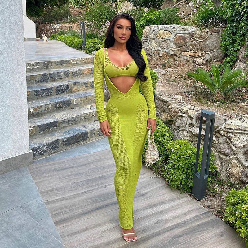 Damen eng anliegendes Netzkleid mit Cut-Out-Details R&B