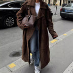 Damen Eleganter Suede-Trenchcoat mit großzügigem Schnitt R&B
