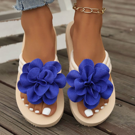 Damen modische Zehentrenner-Sandalen mit dekorativem Blütendesign R&B