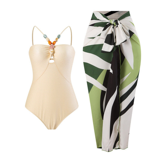 Damen Bandeau-Badeanzug mit asymmetrischem Rock R&B