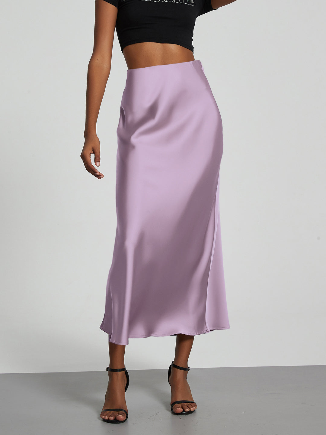 Damen Stilvolle Satin-Stretchrock mit hohem Bund und fließendem Schnitt R&B