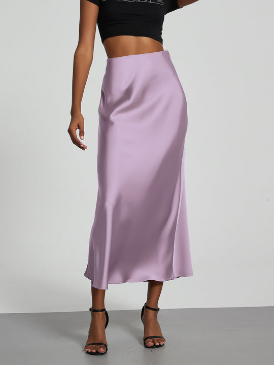 Damen Stilvolle Satin-Stretchrock mit hohem Bund und fließendem Schnitt R&B