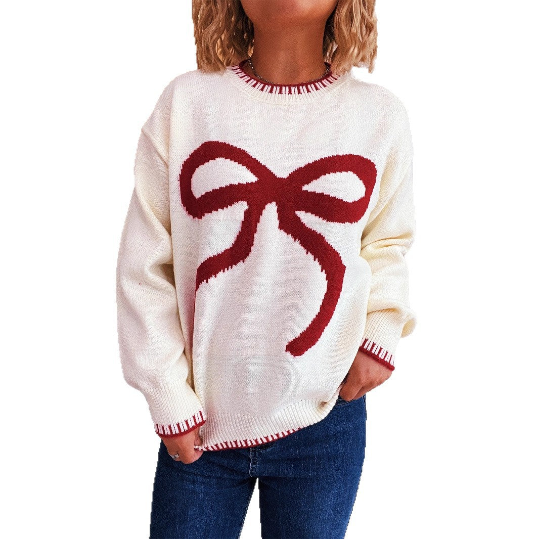 Damen Strickpullover mit verspieltem Schleifenmotiv und elegantem Abschluss R&B