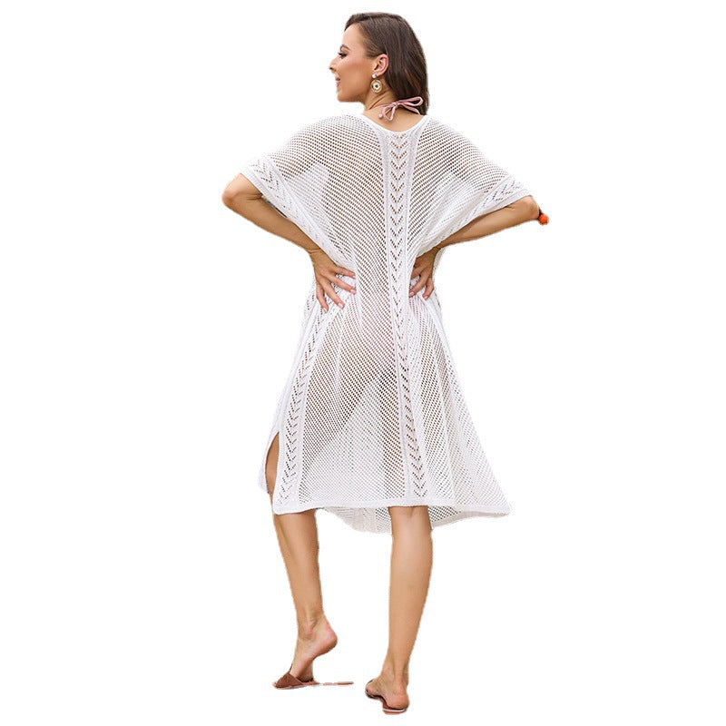 Damen eleganter durchsichtiger Häkel-Strandüberwurf