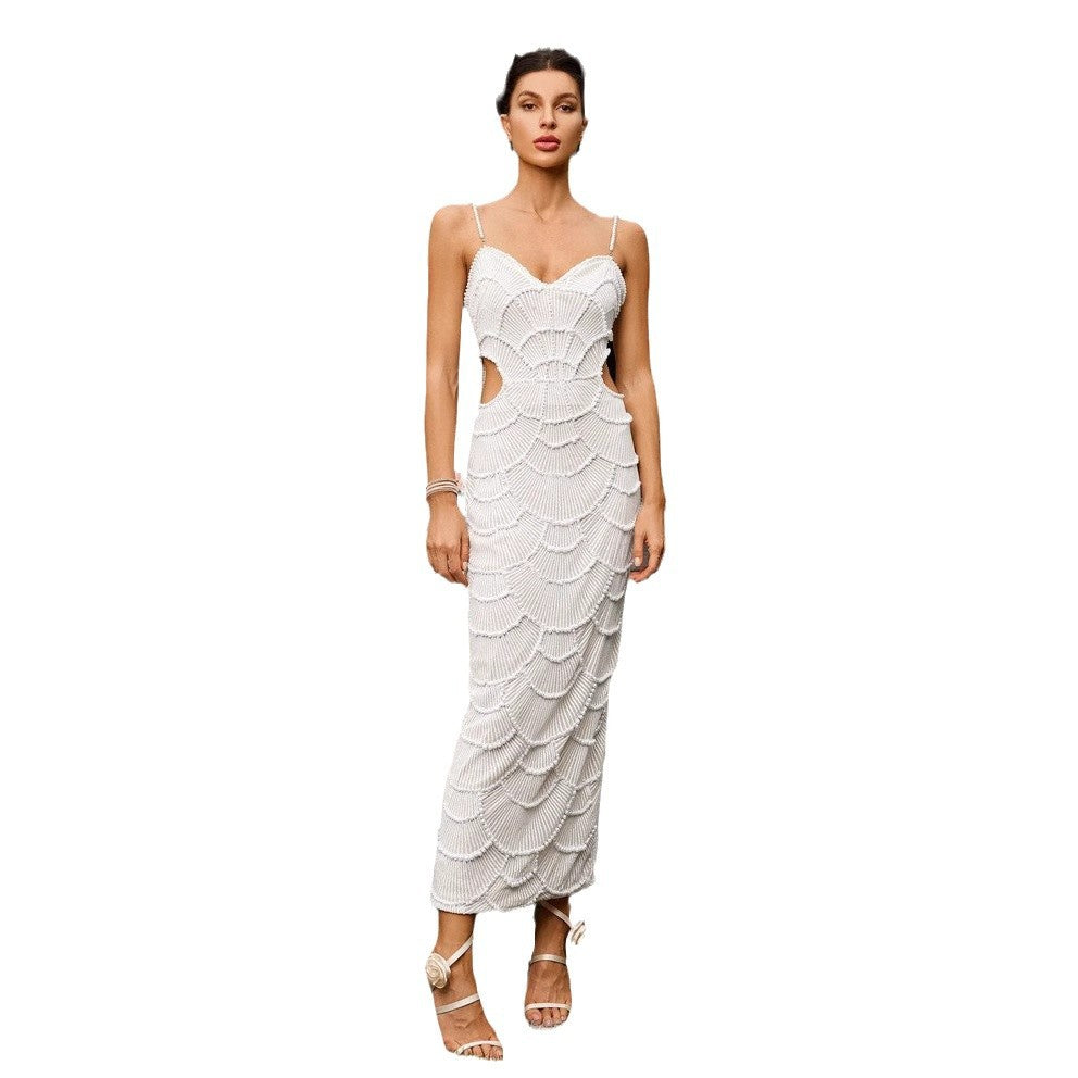 Damen Elegantes Midi-Kleid mit rückseitigen Cut-Outs und dekorativem Wellendesign R&B