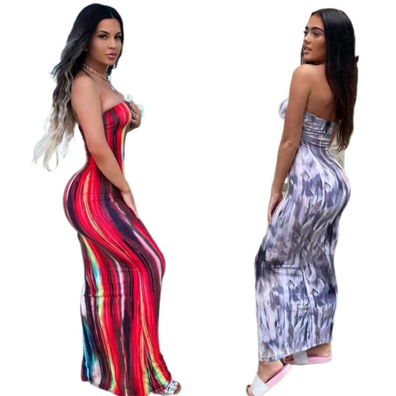 Damen Maxikleid mit modernem abstraktem Design und fließendem Schnitt R&B