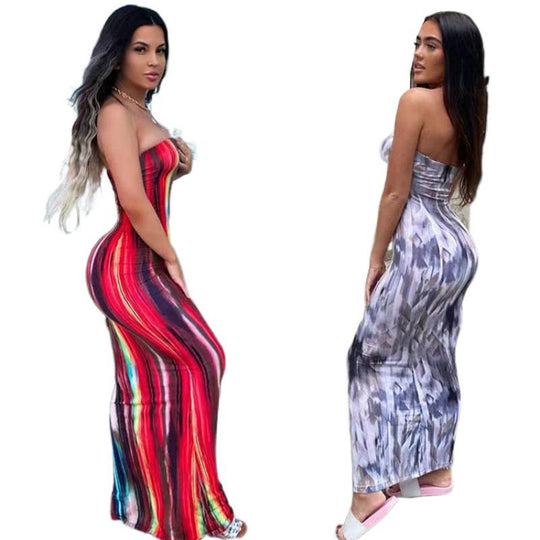 Damen Maxikleid mit modernem abstraktem Design und fließendem Schnitt R&B