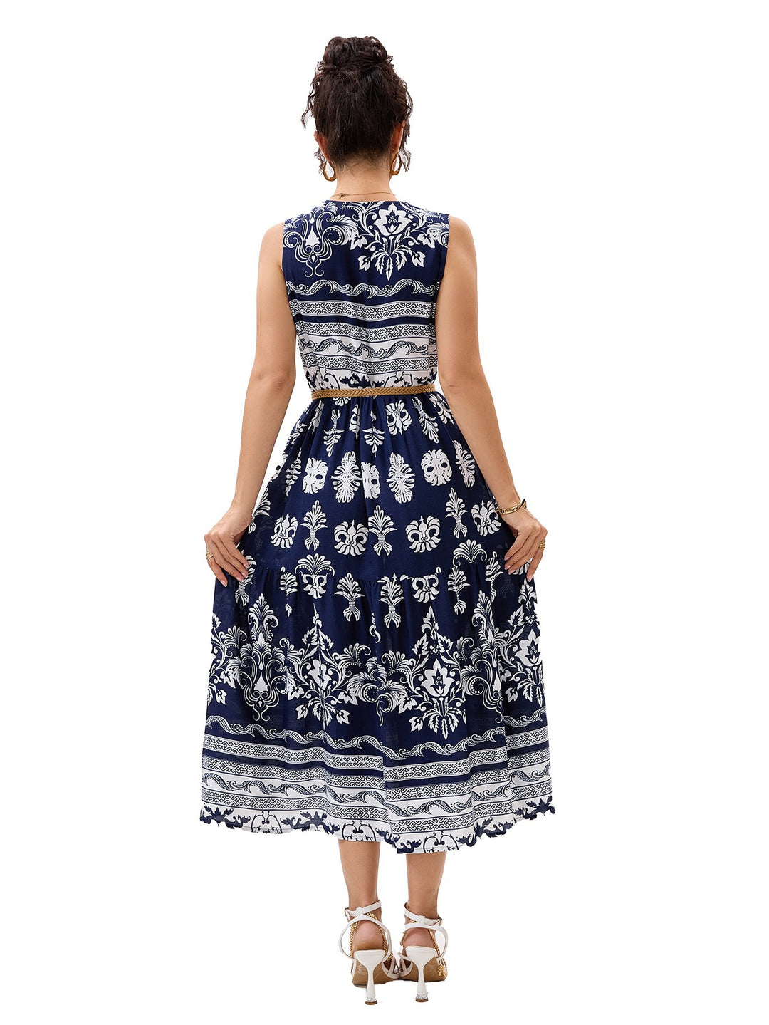 Damen Maxikleid mit dekorativem Knopfverschluss und floralem Muster R&B