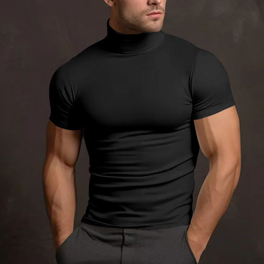 Herren nan körperbetontes Kurzarm-Rollkragenshirt aus Stretchjersey R&B