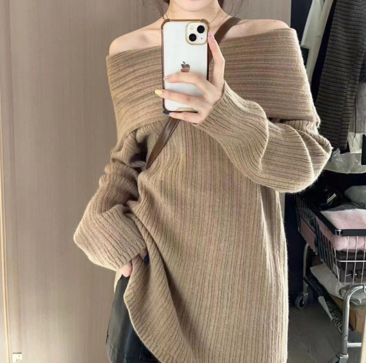 Damen Oversized Pullover mit Off-Shoulder-Schnitt R&B