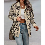Damen tierisches Print-Langarm-Hemdjacke mit aufgesetzten Taschen R&B
