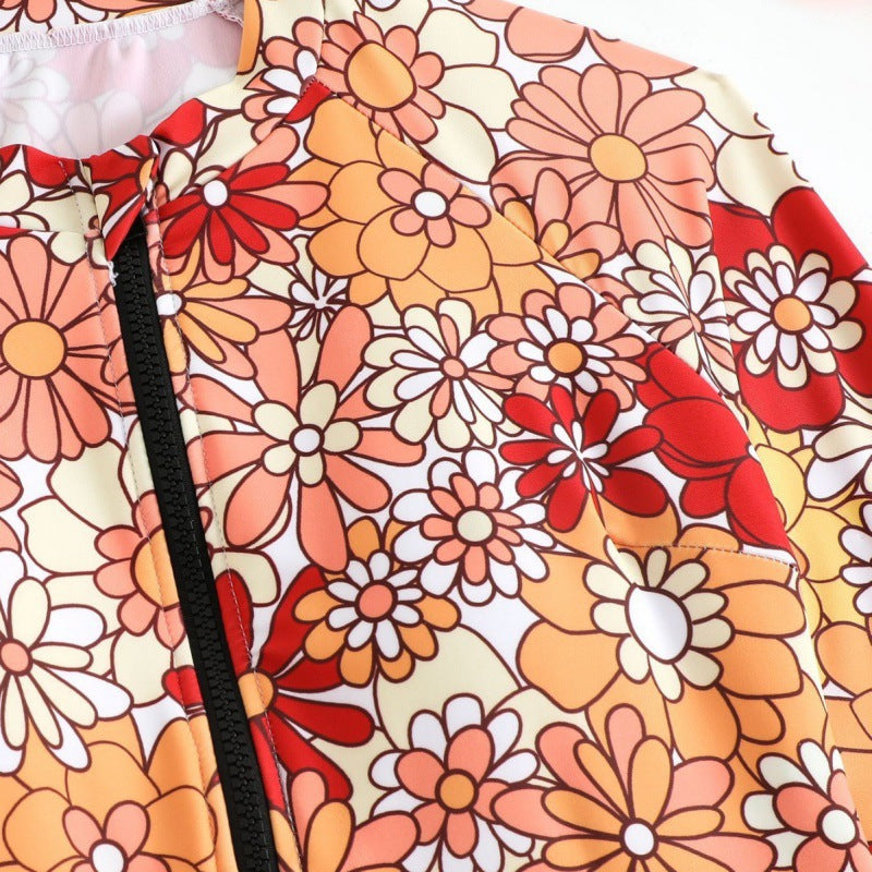 Damen Langarm-Badeanzug mit floralem Design und herausziehbarem Reißverschluss R&B