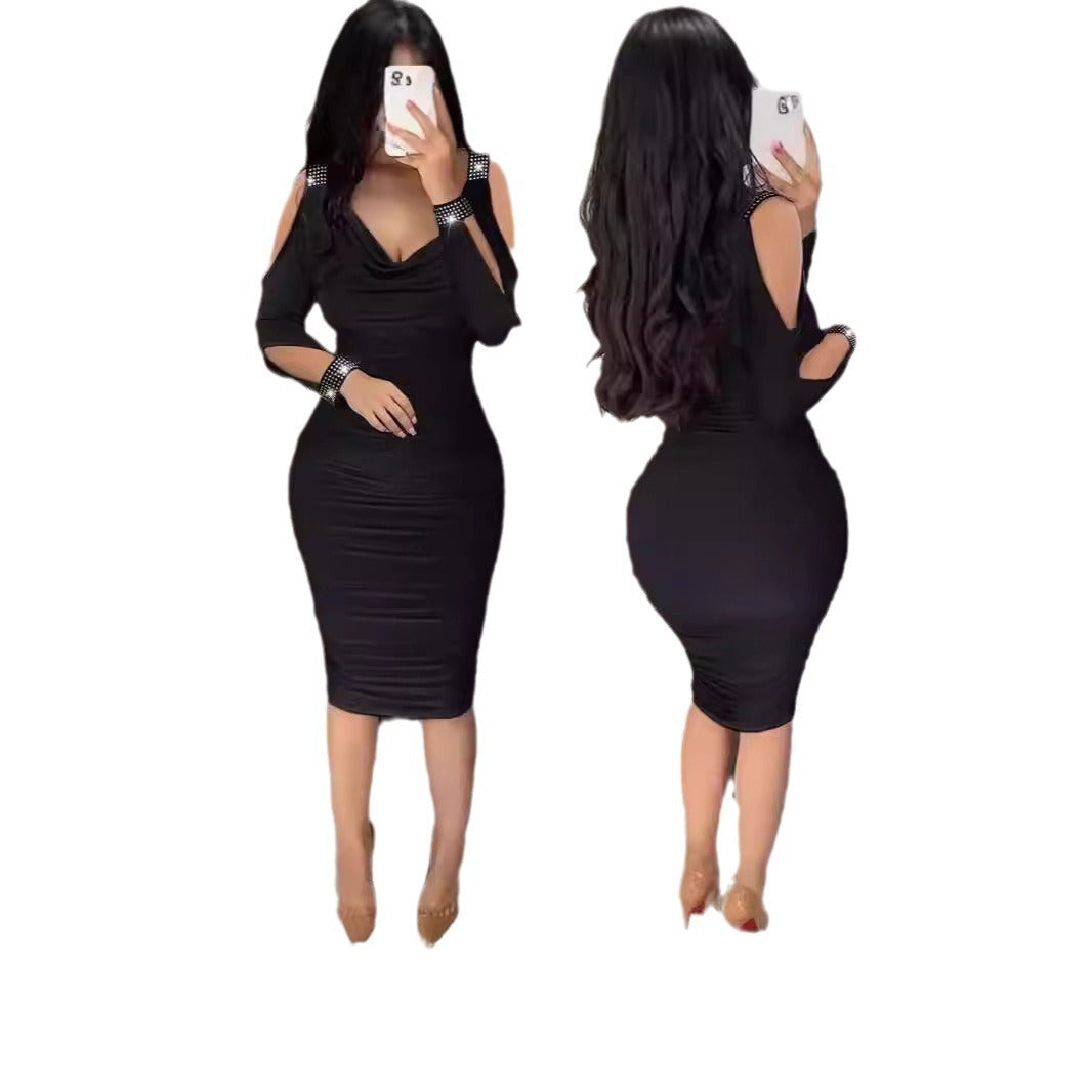 Damen Figurbetontes Cocktailkleid mit detaillierter Raffung und Off-Shoulder-Ärmeln R&B