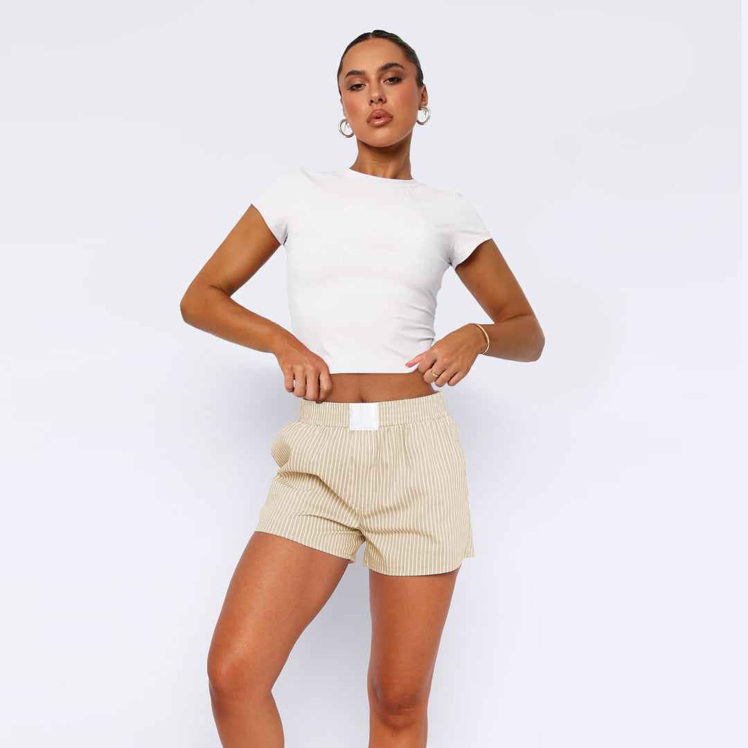 Damen Baumwoll-Shorts mit elastischem Bund und Streifenmuster R&B
