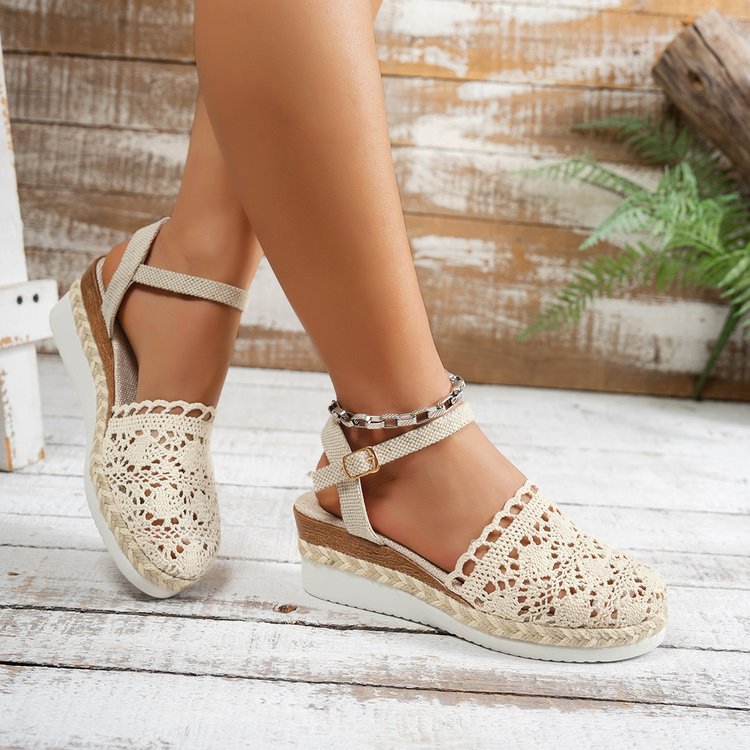 Damen geflochtene Espadrilles mit verstellbarem Riemen und rutschfester Sohle R&B