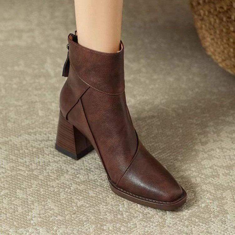 Damen elegante Stiefeletten mit modischem Blockabsatz und seitlichem Reißverschluss R&B