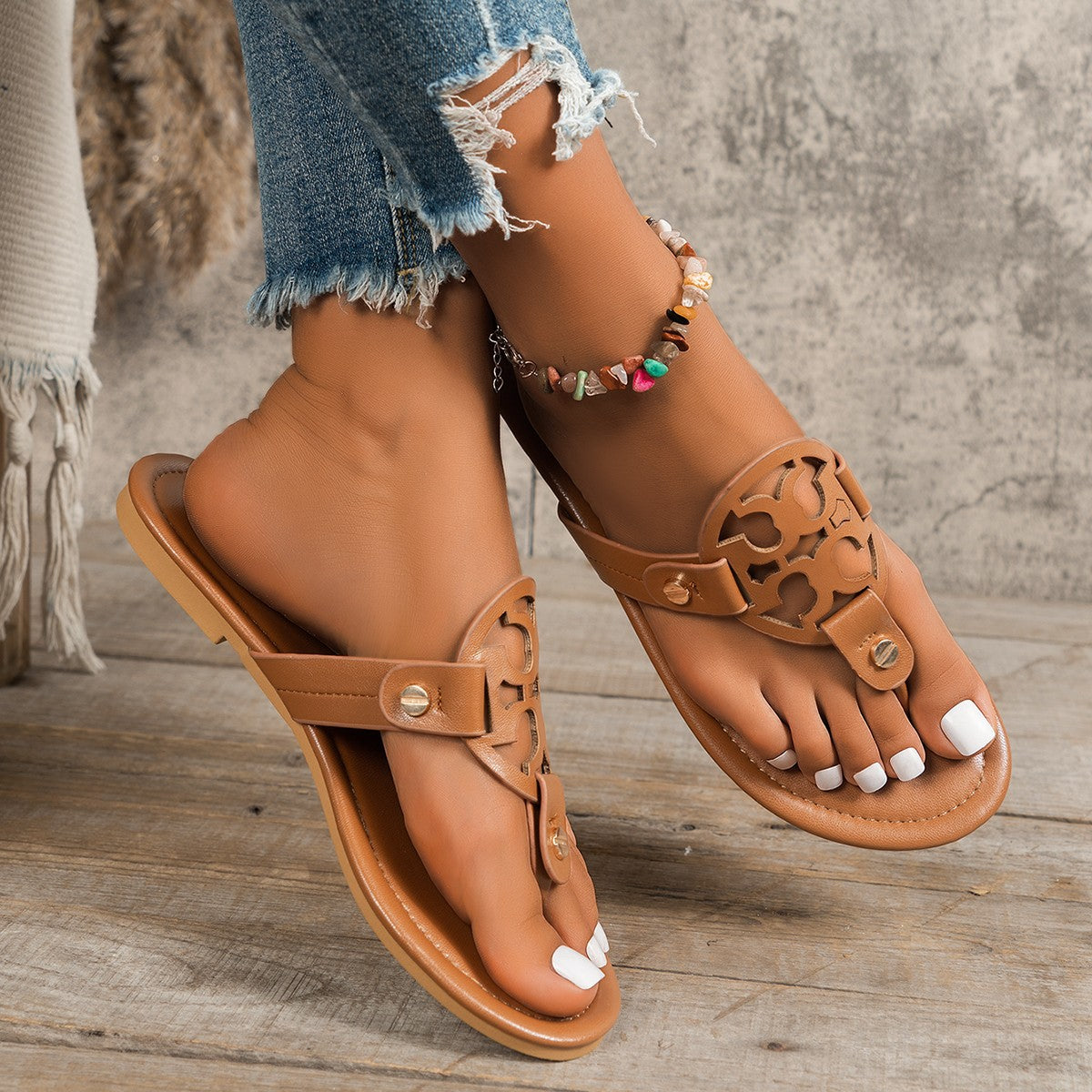 Damen Zehentrennersandalen mit elegantem Verzierungsdesign und bequemem Fußbett R&B