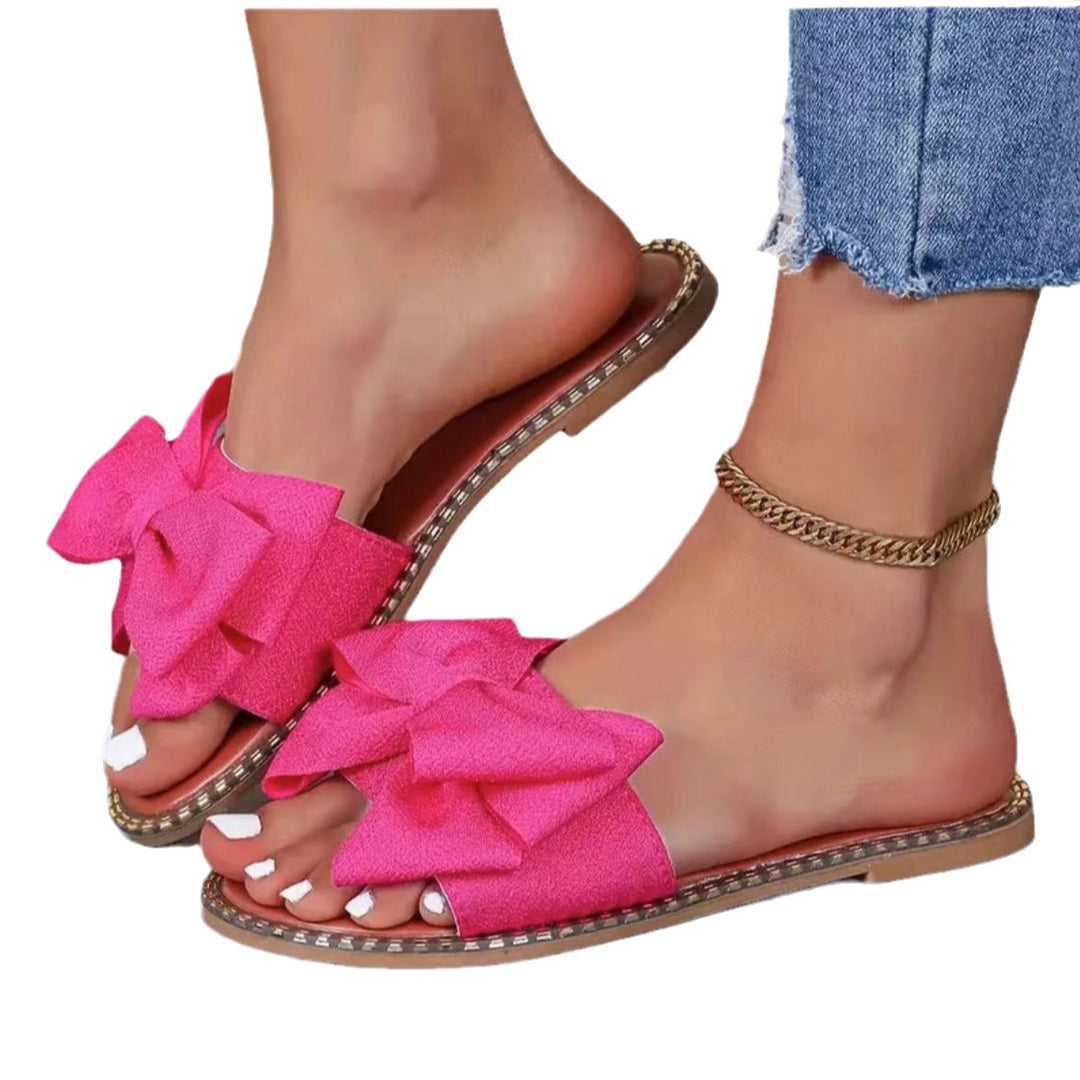 Damen elegante Sommer-Pantoletten mit großem Schleifen-Detail R&B