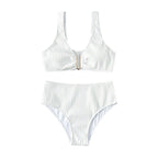 Damen Hochgeschnittener Bikini mit elegantem Rippendesign und moderner Schnalle R&B
