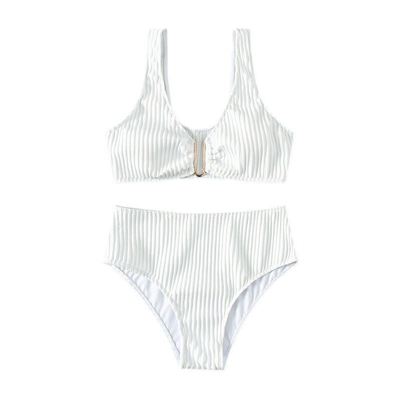 Damen Hochgeschnittener Bikini mit elegantem Rippendesign und moderner Schnalle R&B