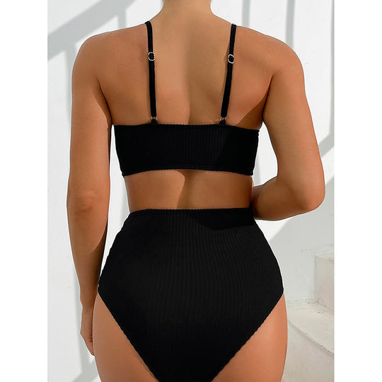 Damen Hochgeschnittener Badeanzug mit modischen Ripp-Details R&B