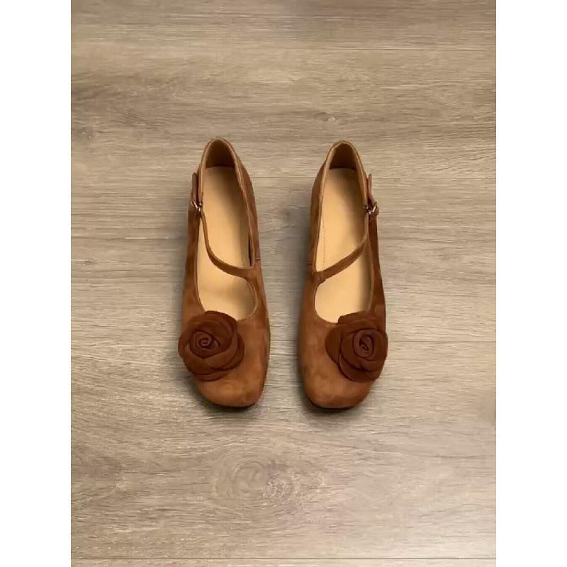 Damen Ballerinas mit dekorativer Blütenapplikation und komfortablem Blockabsatz