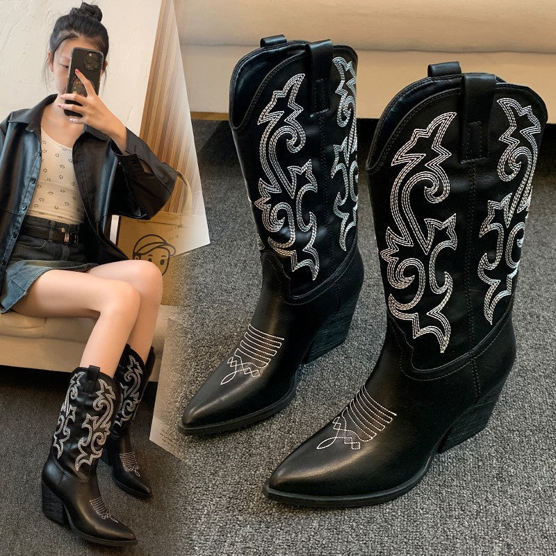 Damen Cowboy-Stiefel mit eleganter Stickerei und modernem Wedge-Design R&B