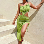 Damen Viskose-Maxi-Kleid mit verführerischem Wickeldesign und hohem Schlitz R&B