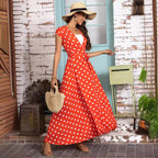 Damen Maxikleid mit schmeichelndem Wickeldesign und modernen Punkten R&B
