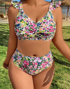 Damen Hochgeschnittener Bikini mit Rüschendetails