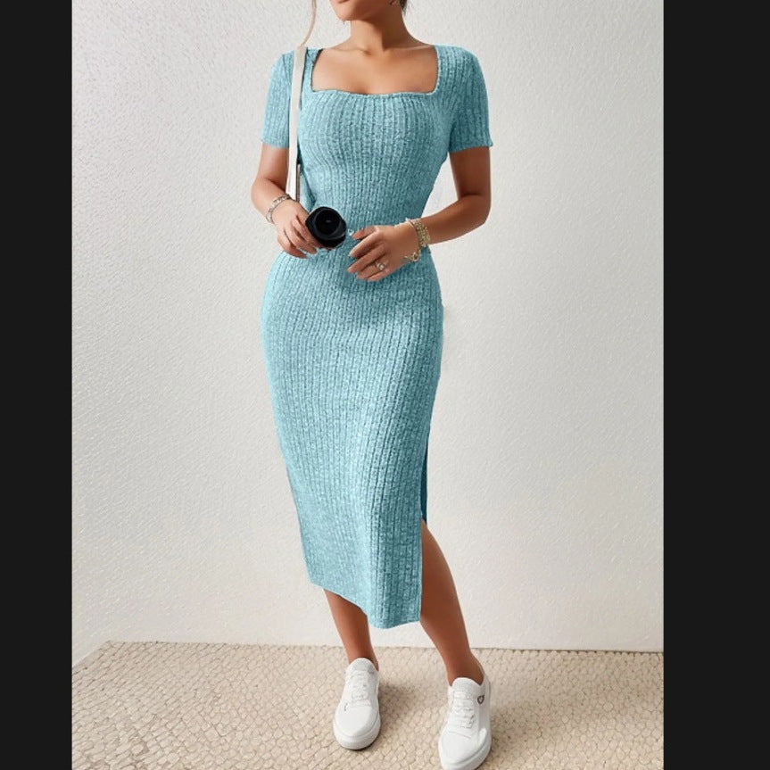 Damen Figurbetontes Maxikleid mit seitlichen Schlitzen und elastischem Material R&B
