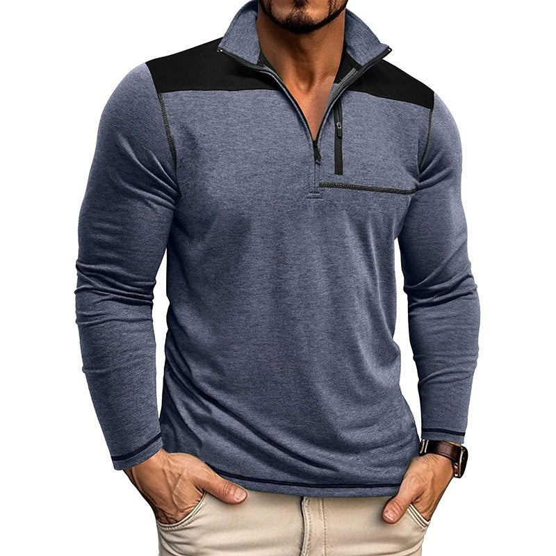 Herren Langarm-Polohemd mit hohem Kragen und Reißverschluss R&B