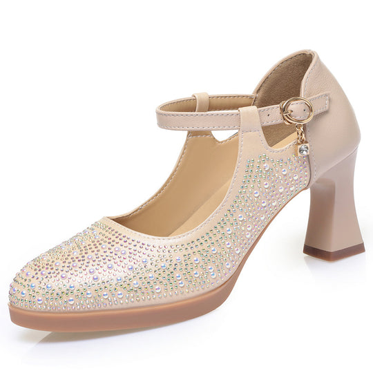 Damen Hochwertige Pumps mit funkelndem Strassbesatz und elegantem Riemen R&B