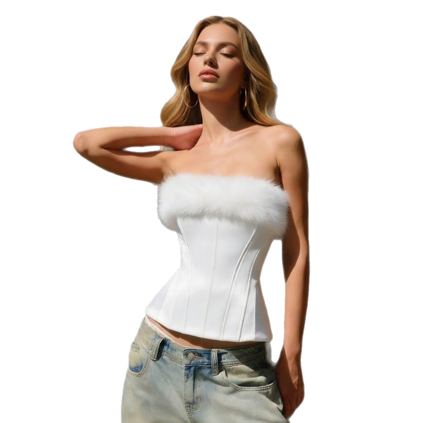Damen-Corsage mit elegantem Pelzkragen und figurbetonendem Design R&B
