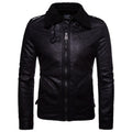 Herren Bikerjacke aus hochwertigem Kunstleder mit weichem Fleecekragen