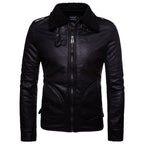 Herren Bikerjacke aus hochwertigem Kunstleder mit weichem Fleecekragen