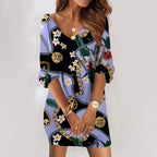 Damen Freizeitkleid mit verspieltem Camouflage-Muster und V-Ausschnitt R&B