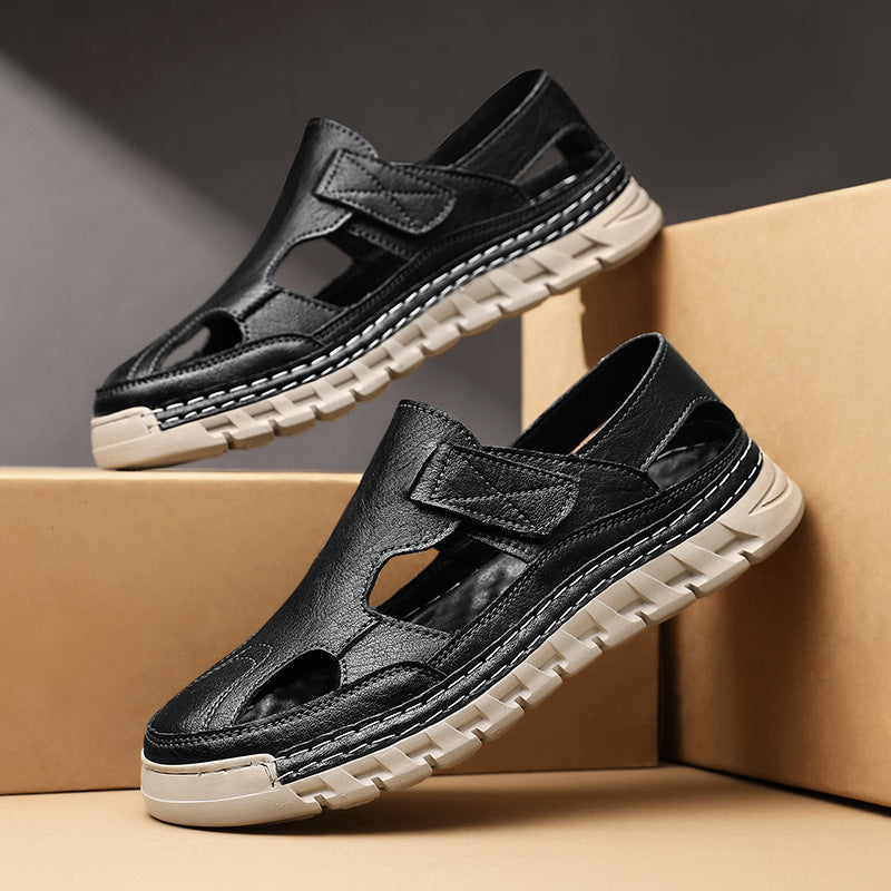 Damen Luftige Ledersandalen mit verstellbarem Klettverschluss R&B